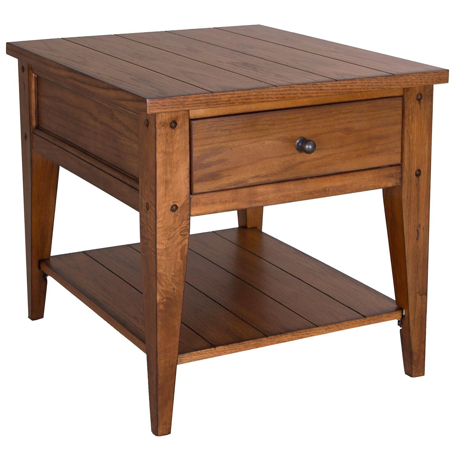 Rustic End Table Lake House  (110-OT) End Table 110-OT1020 in Brown, Oak Veneers Lacquer