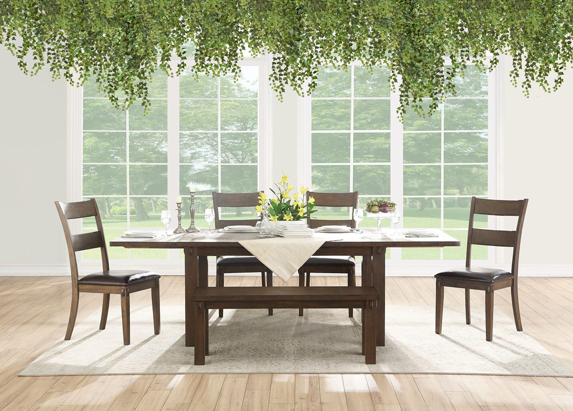 

    
Rustic Dark Oak Dining Table + 4x Chairs by Acme Nabirye 73160-5pcs

