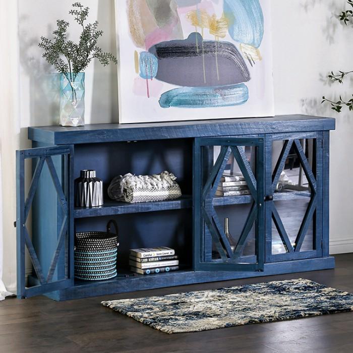 

    
Rustic Denim Blue Solid Wood Brazilian Pine Cabinet Furniture of America EM-AC093BL Melia
