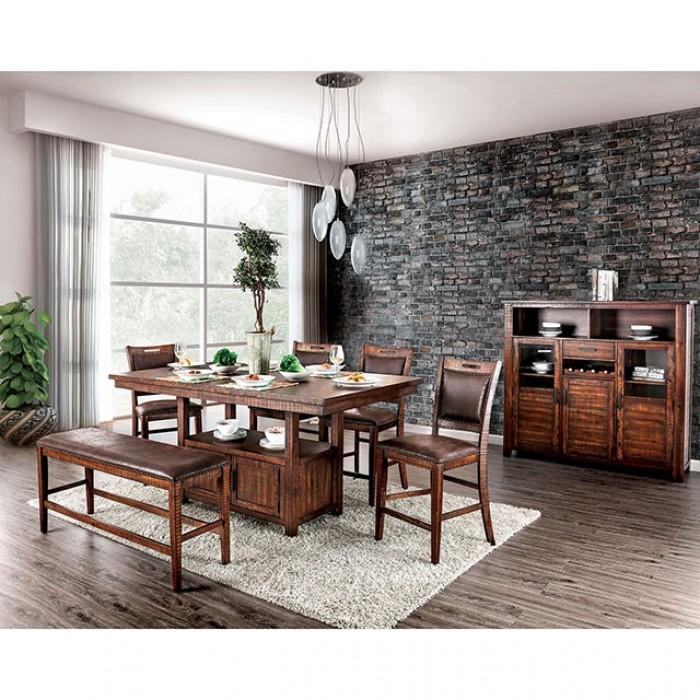 

    
Rustic Distressed Dark Oak Solid Wood Counter Height Table Set 6pcs Furniture of America Wichita
