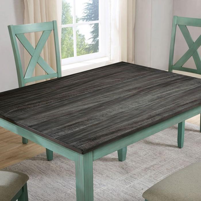 

    
Rustic Distressed Teal & Gray Solid Wood Dining Room Set 5pcs Furniture of America CM3476WH-T-5PK Anya
