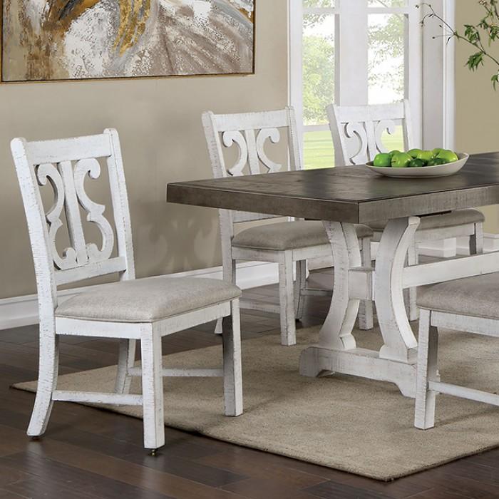 Rustic Dining Table Set CM3417GY-T-Set-5 Auletta CM3417GY-T-5PC in White, Gray Fabric