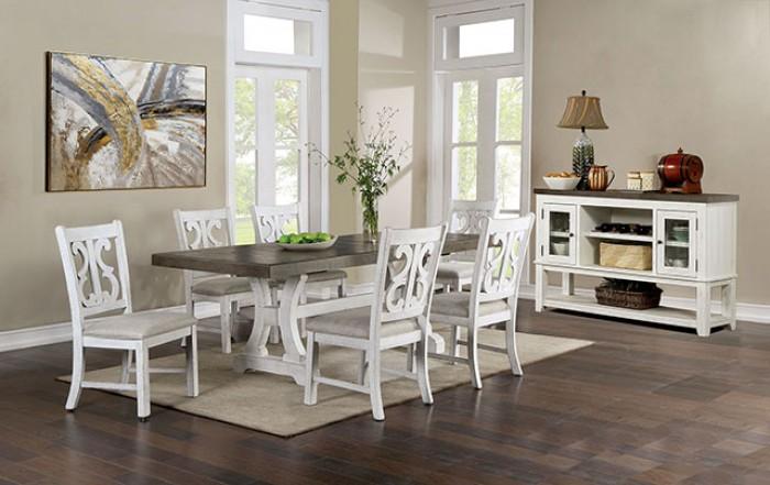 Rustic Dining Table Set CM3417GY-T-Set-8 Auletta CM3417GY-T-8PC in White, Gray Fabric