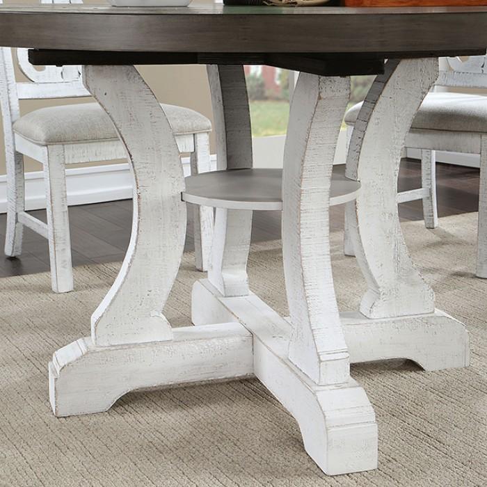 

    
Rustic Distressed White & Gray Solid Wood Round Dining Table Set 6pcs Furniture of America Auletta
