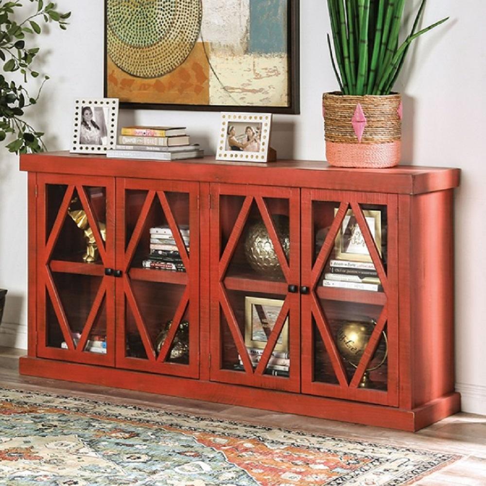 

    
Rustic Farmhouse Red Solid Wood Brazilian Pine Cabinet Furniture of America EM-AC093RD Melia
