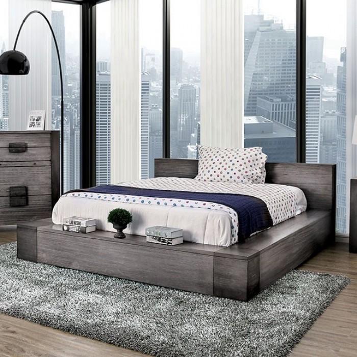 Rustic Platform Bed Janeiro Queen Platform Bed CM7628GY-Q CM7628GY-Q in Gray 