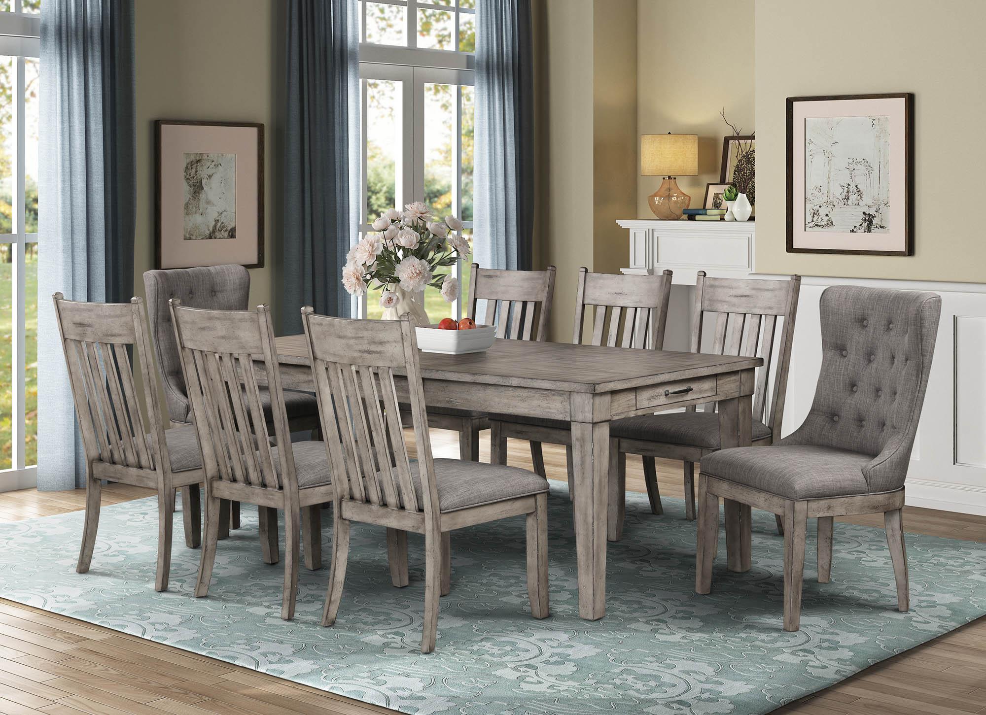 Modern, Transitional Dining Table Set HARTFORD 1284-500-Set 1284-500-Set-9 in Rustic Mahogany Fabric