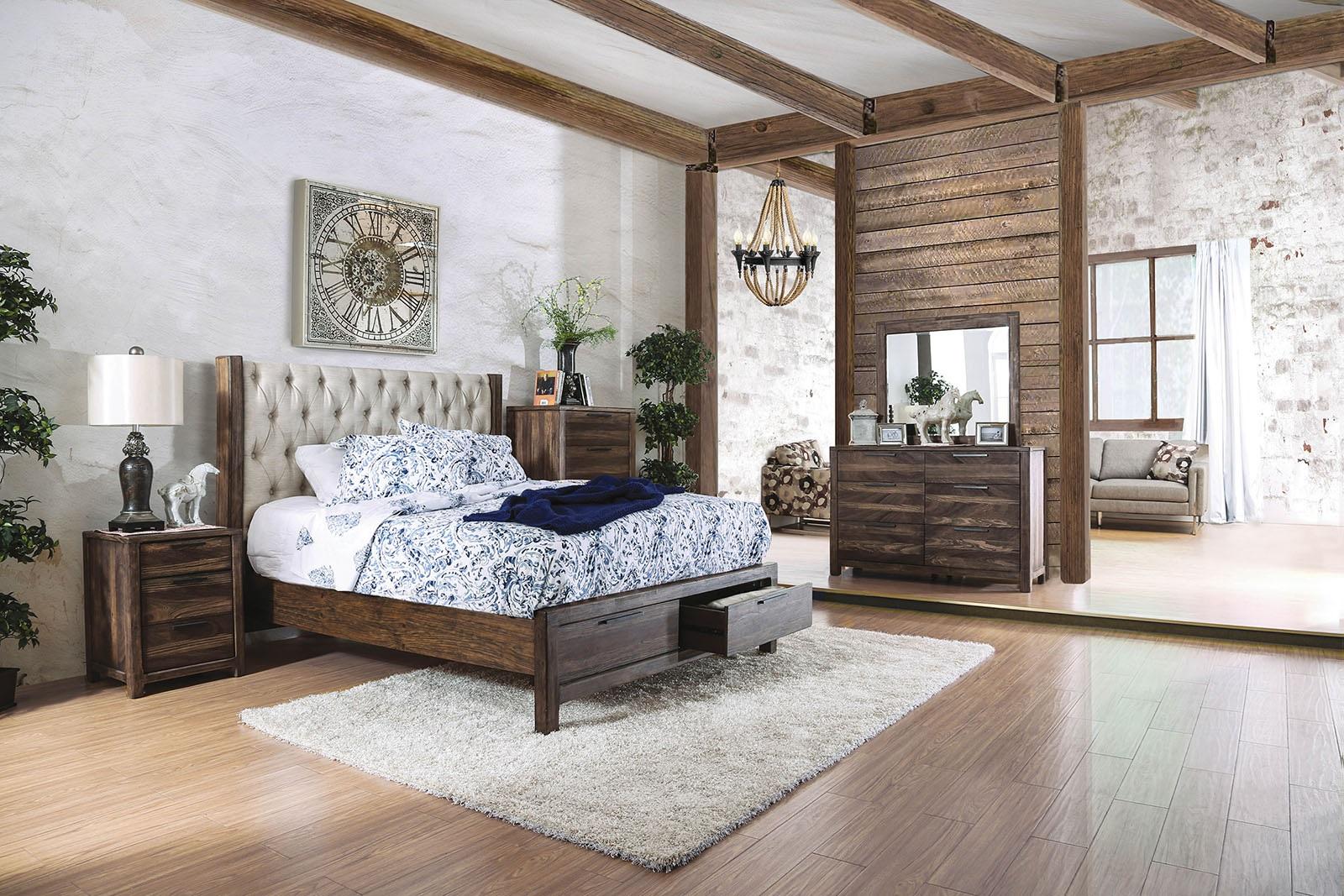 

    
CM7577DR-EK-3PC Rustic Natural & Beige Solid Wood King Bedroom Set 3pcs Furniture of America CM7577DR-EK Hutchinson
