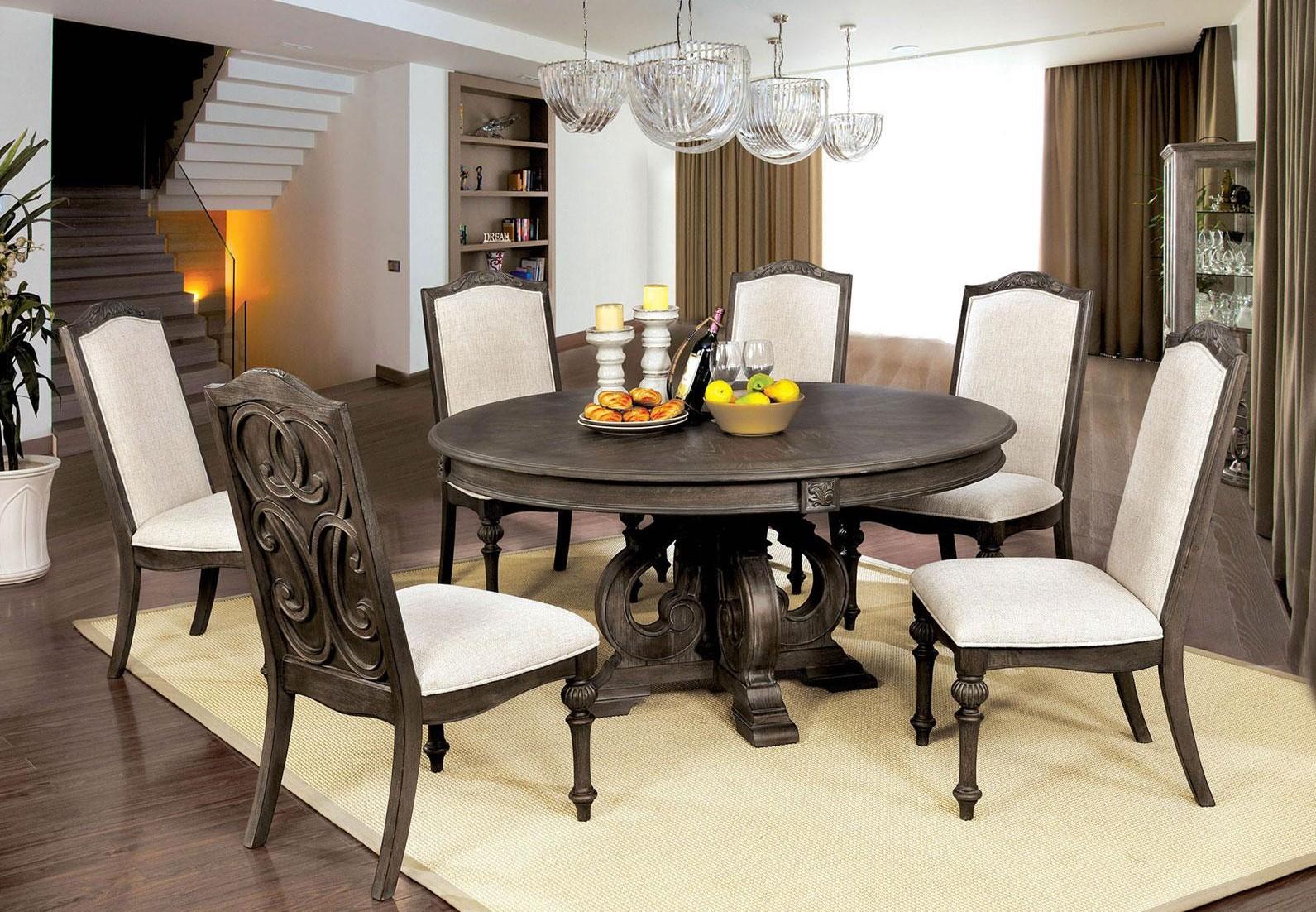 

    
Rustic Natural Tone & Ivory Solid Wood Round Dining Table Set 5pcs Furniture of America Arcadia
