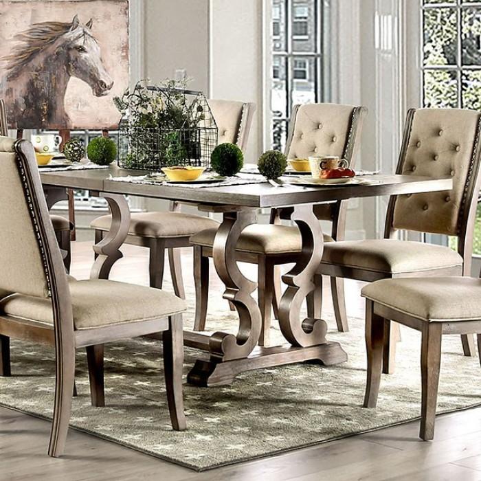 Rustic Dining Table Set CM3577T-Set-9 Patience CM3577T-9PC in Natural Fabric