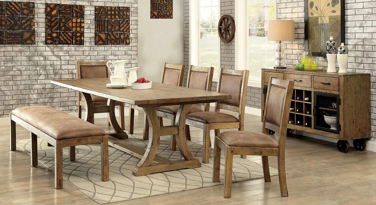 Rustic Dining Room Set CM3829T-Set-9 Gianna CM3829T-9PC in Brown Fabric