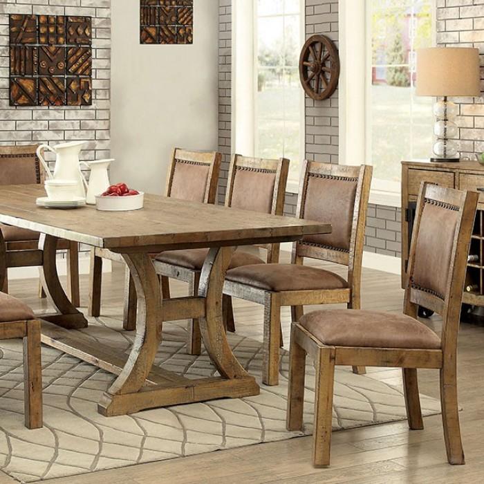 

    
Rustic Oak & Brown Solid Wood 96" Dining Room Set 9pcs Furniture of America Gianna

