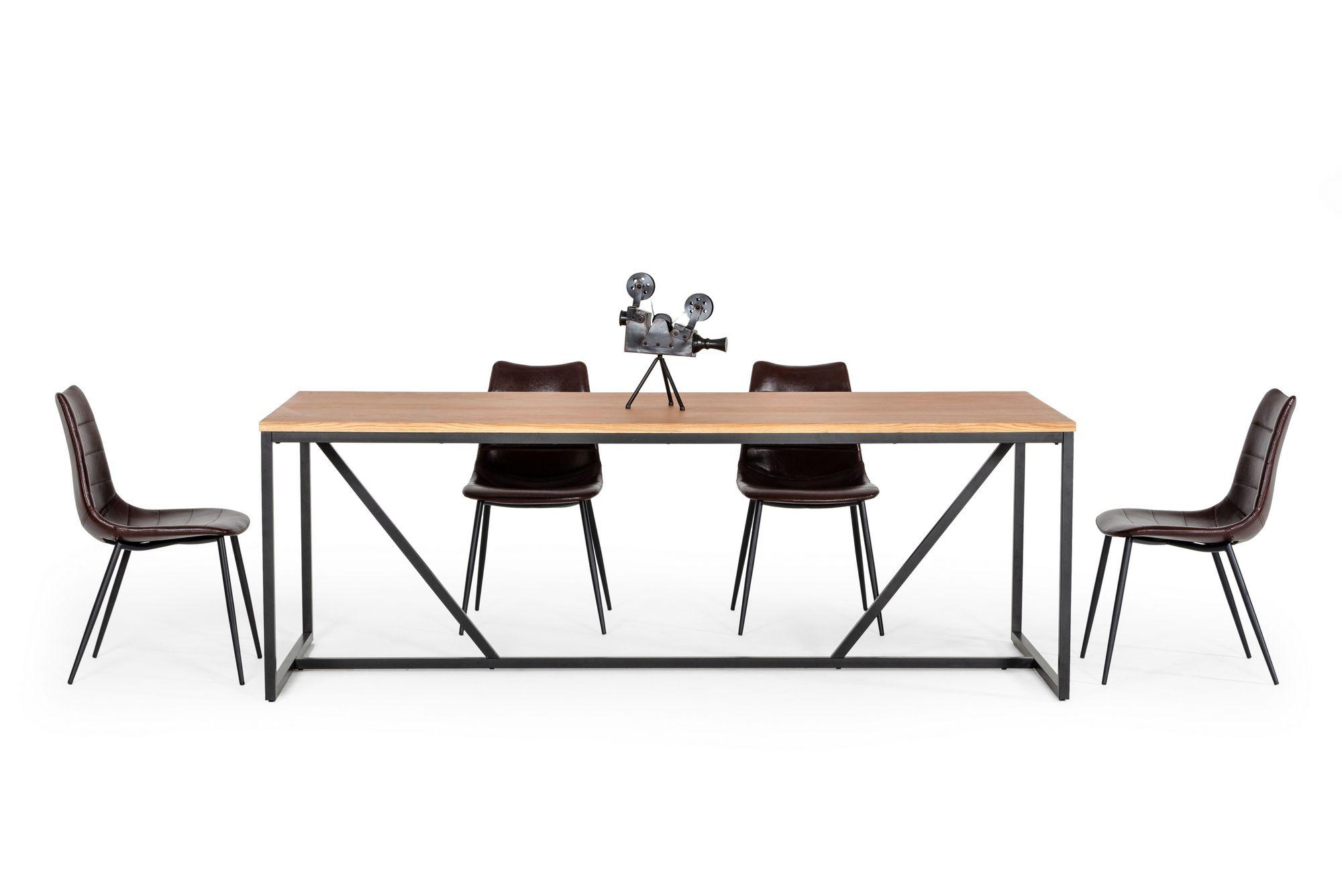 Contemporary, Modern Dining Room Set Fagan VGEDMD220005-5pcs in Oak, Brown Leather