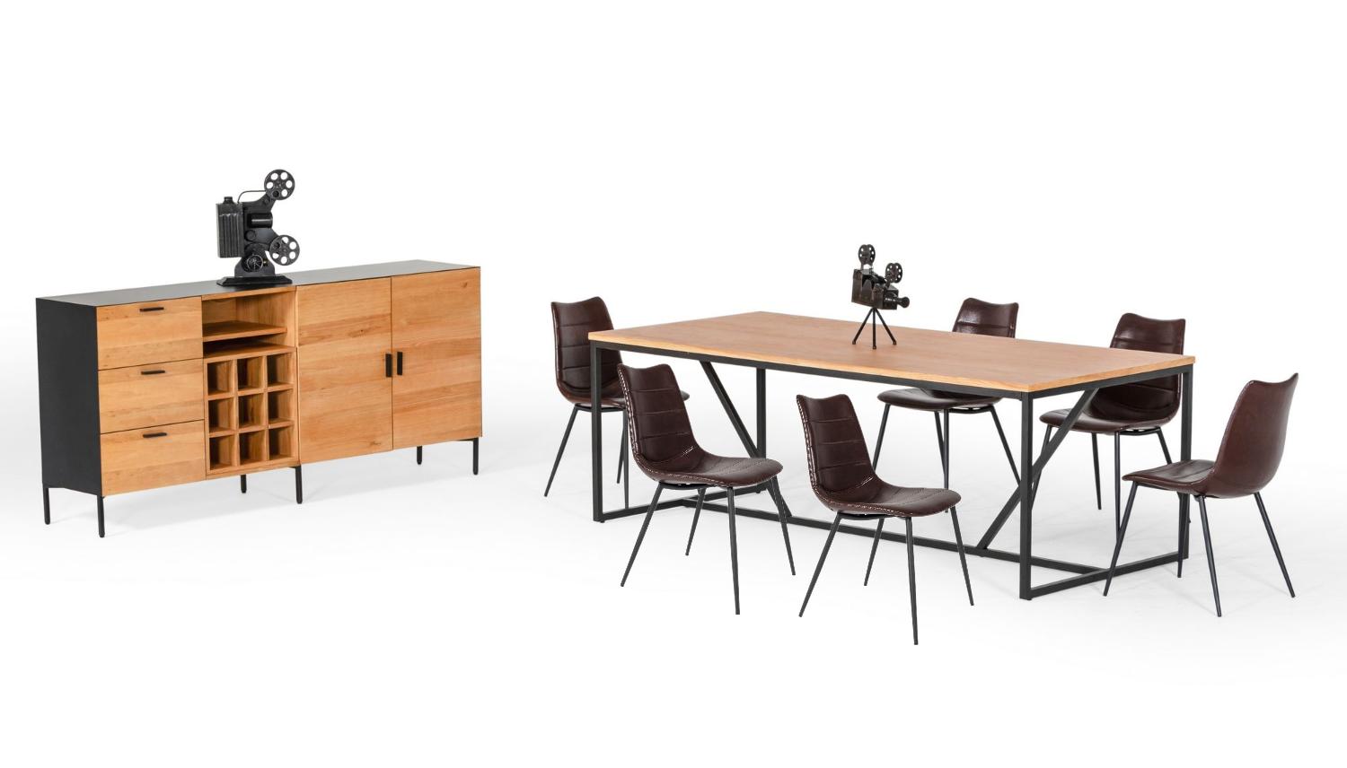 Contemporary, Modern Dining Room Set Fagan Gilliam VGEDMD220005-10pcs in Oak, Brown Leather