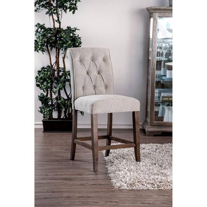 Rustic Counter Height Chair CM3564A-PC-2PK Sania CM3564A-PC-2PK in Brown Oak Fabric