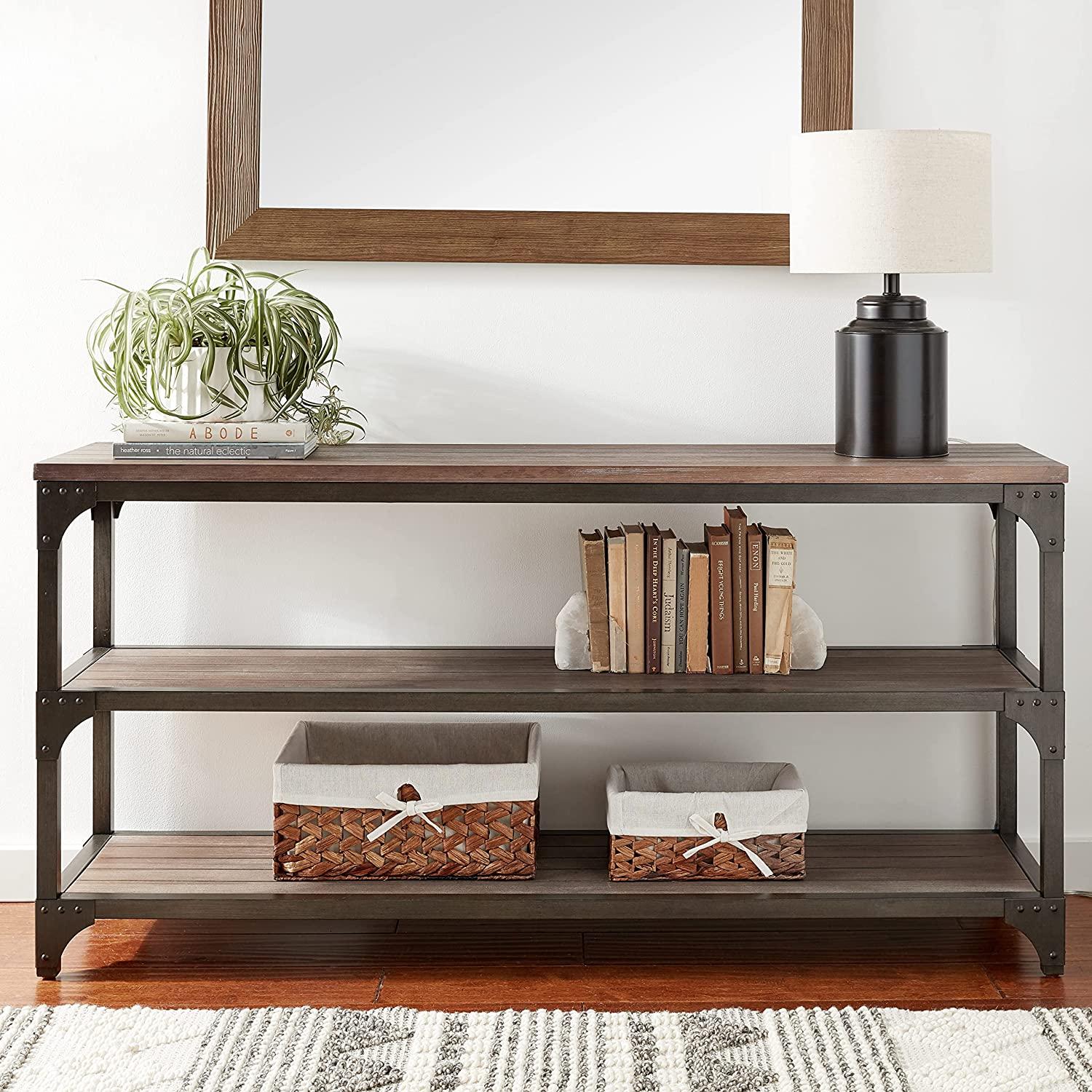 

    
Rustic Weathered Oak & Antique Silver Console Table by Acme 72685 Gorden

