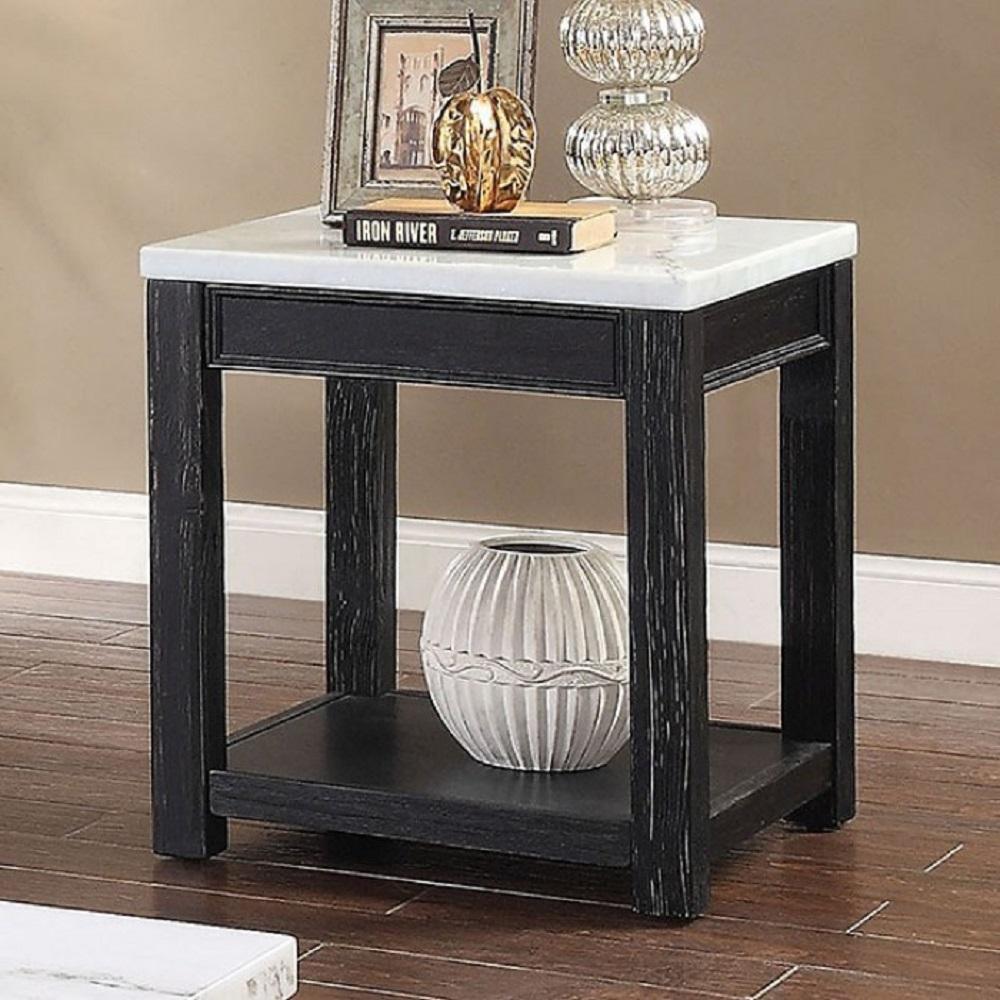 

    
Rustic White & Antique Black Genuine Marble Top End Table Set 2pcs Furniture of America McGill
