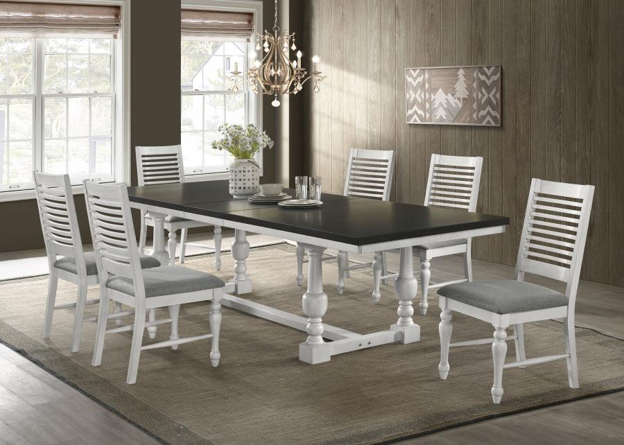 

    
Rustic White/Charcoal Wood Dining Table Set 7PCS Coaster Aventine 108241
