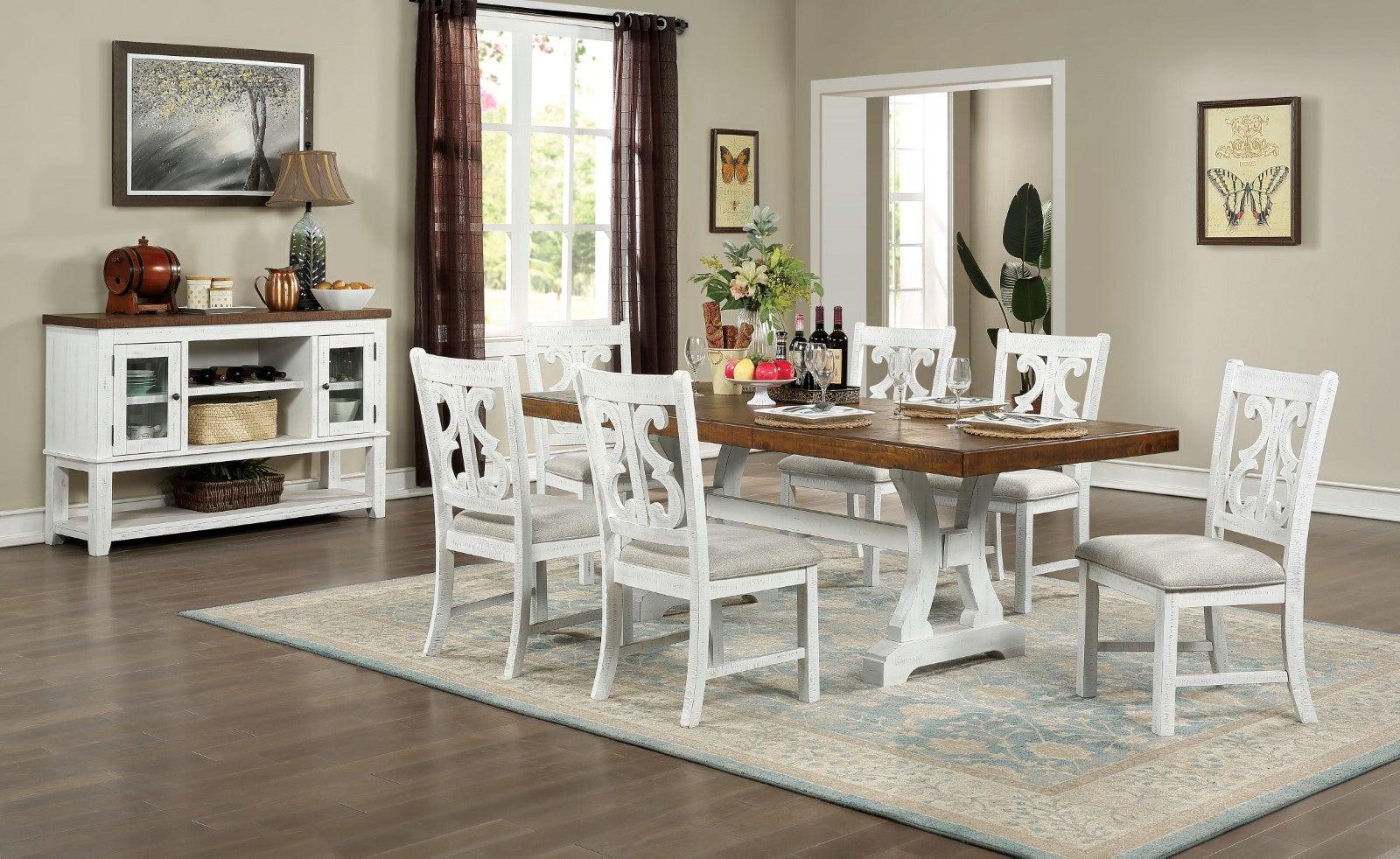 

    
Rustic White & Dark Oak Solid Wood Rectangular Dining Table Set 5pcs Furniture of America CM3417T Auletta
