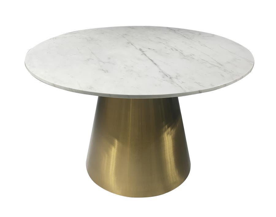 

    
Rustic White/Gold Marble Round Dining Table Coaster Ambrose 107600
