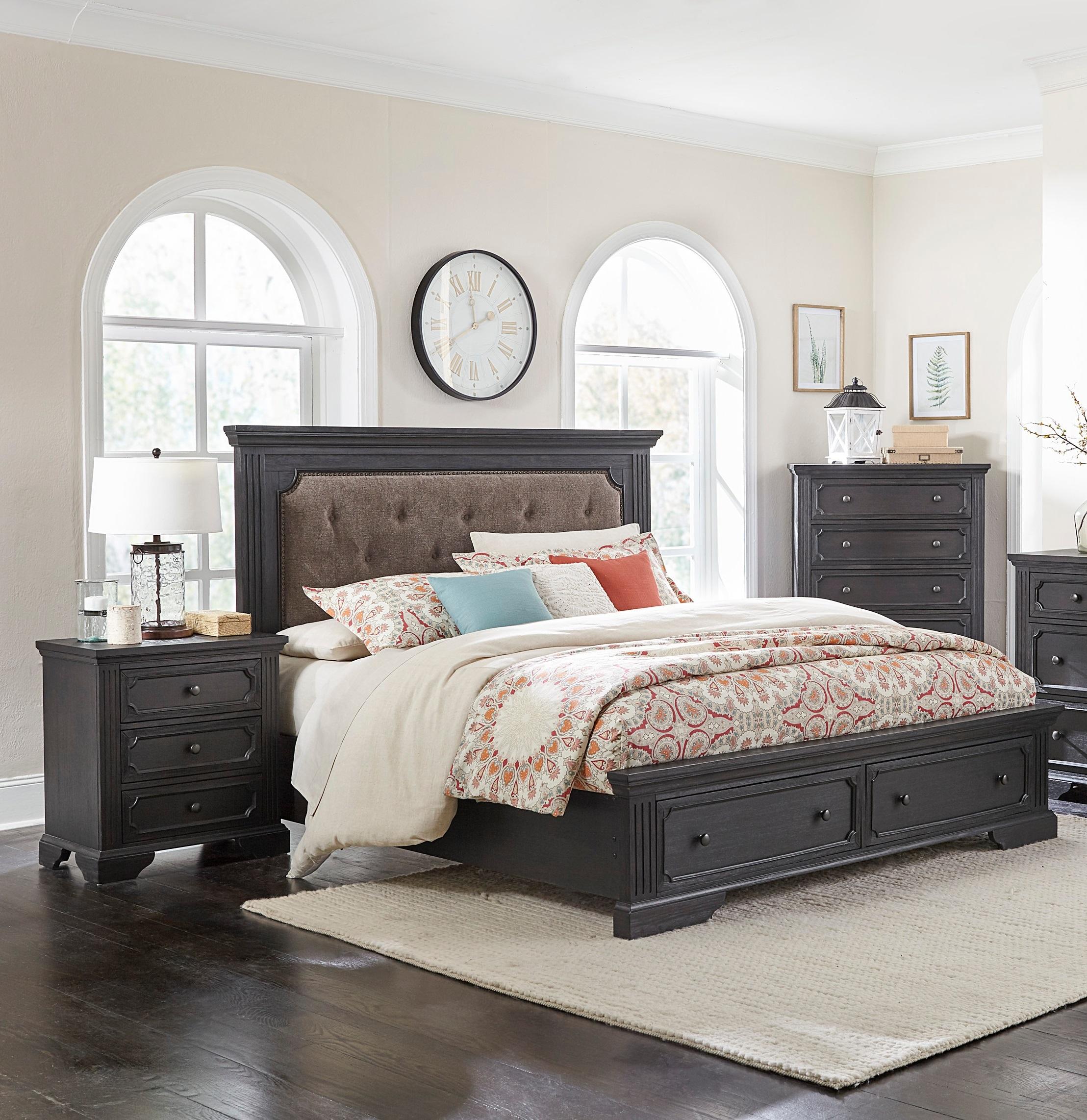 Rustic Bedroom Set 1647K-1CK-3PC Bolingbrook 1647K-1CK-3PC in Charcoal Polyester