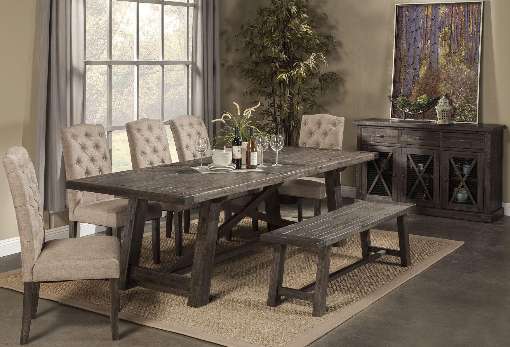 Traditional Dining Table Set NEWBERRY 1468-22-Set-7 in Cream, Gray Fabric