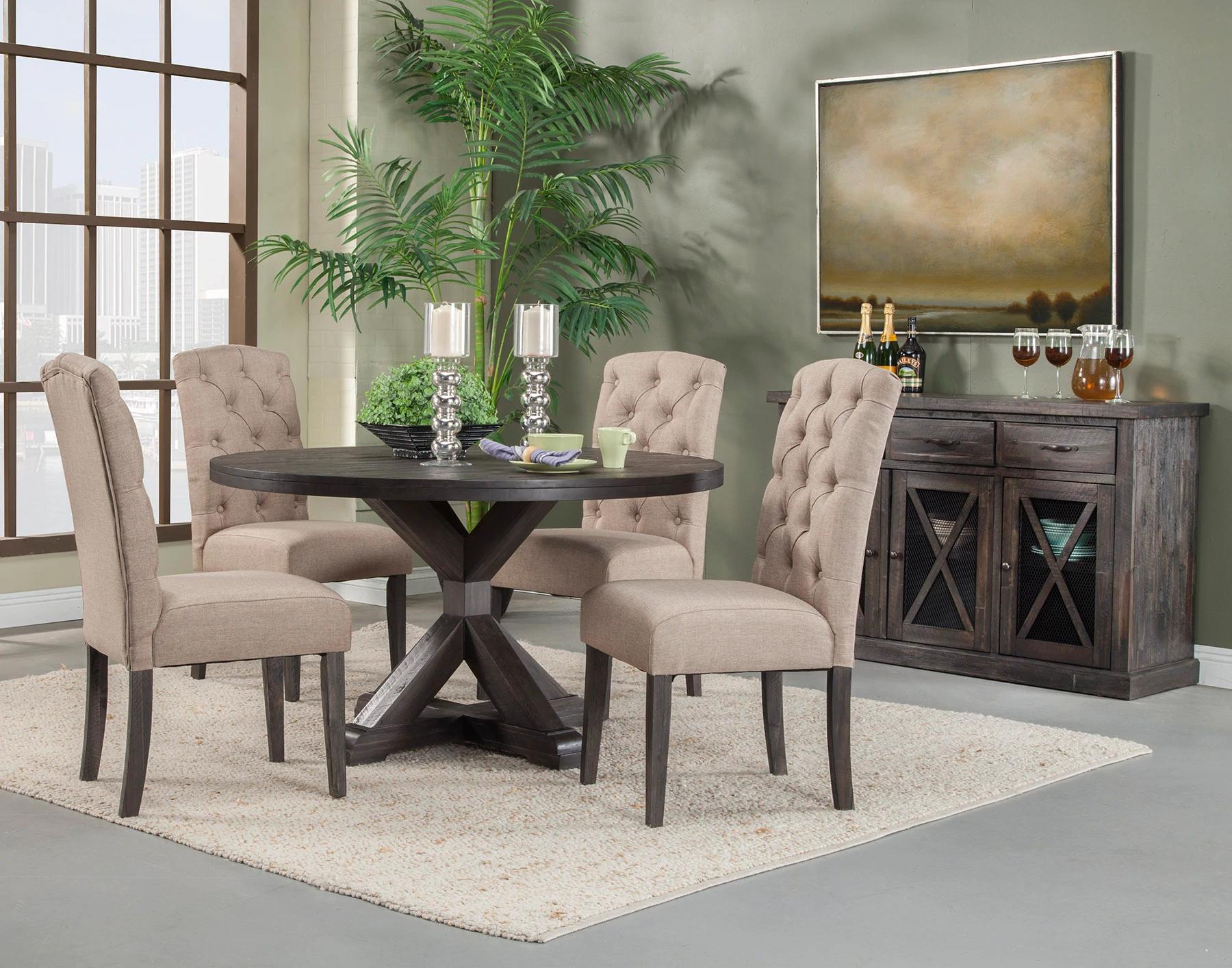 Traditional Dining Table Set NEWBERRY 1468-25-Set-5 in Cream, Gray Fabric