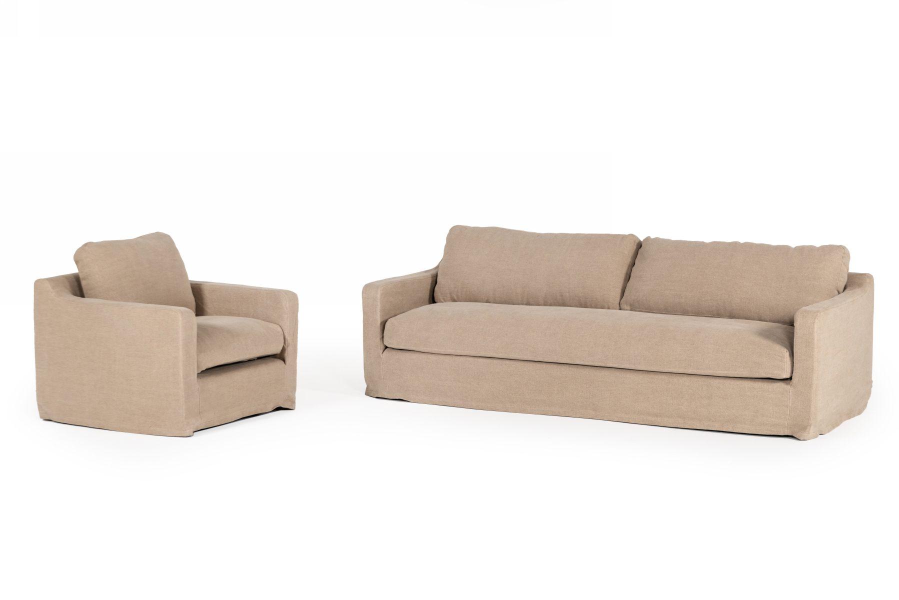 

    
Sand Linen Fabric Sofa & Chair Set 2Pcs Divani Casa Admiral  VIG Modern Classic
