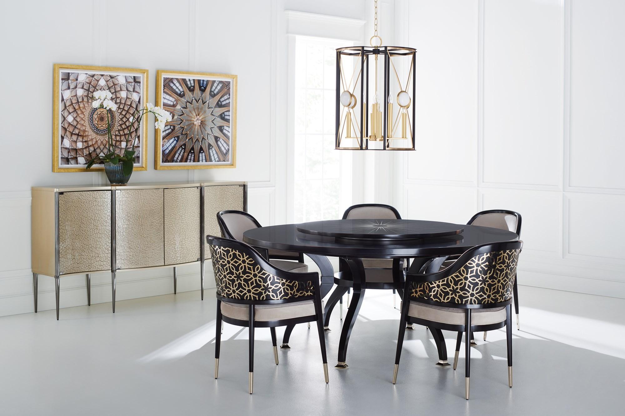 Contemporary Dining Table Set TOTAL ECLIPSE CLA-419-2012-Set-6 in Ebony, Gold, Black Fabric