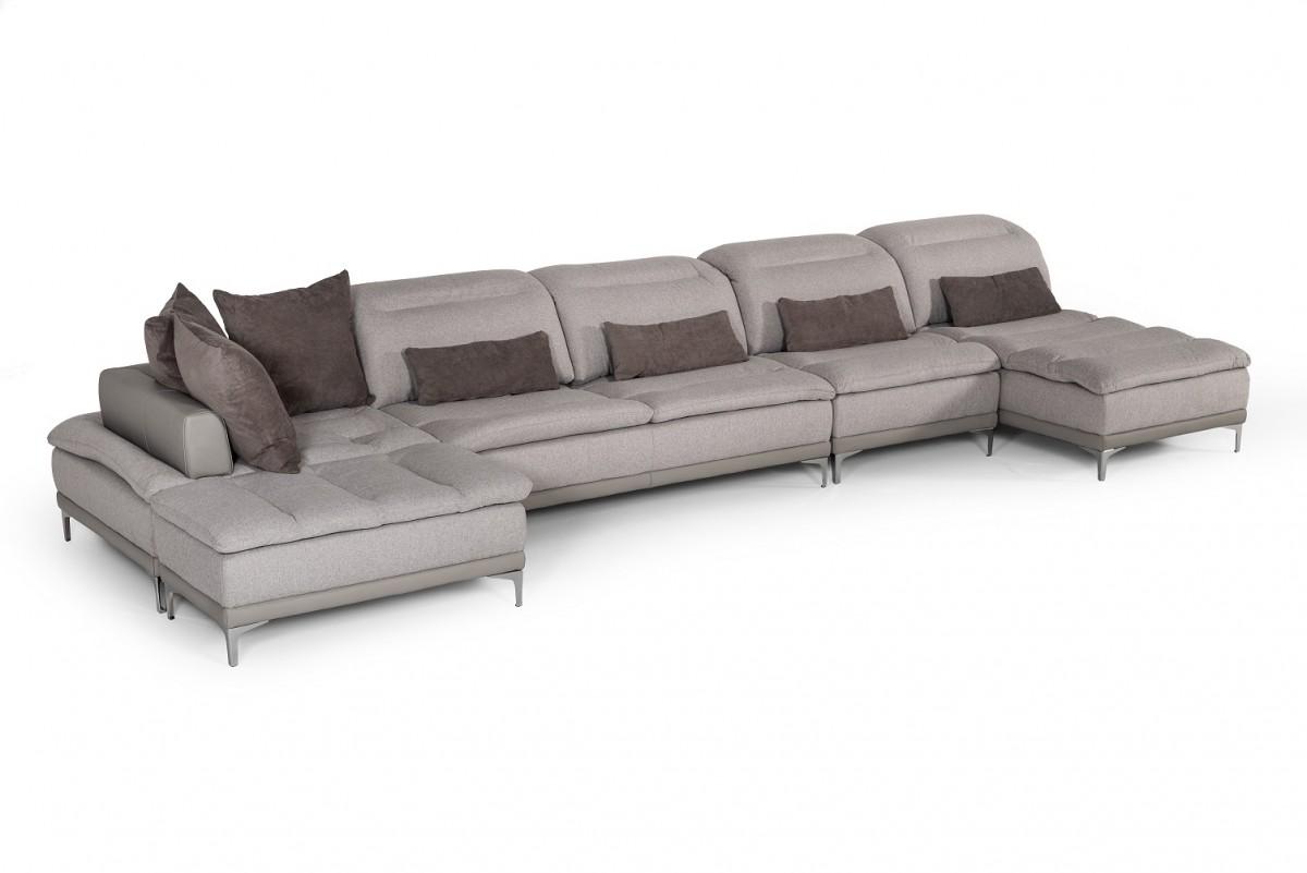 

    
Sectional Sofa 4PCS + Ottoman Gray Fabric Leather Modern Made in Italy VIG David Ferrari Horizon
