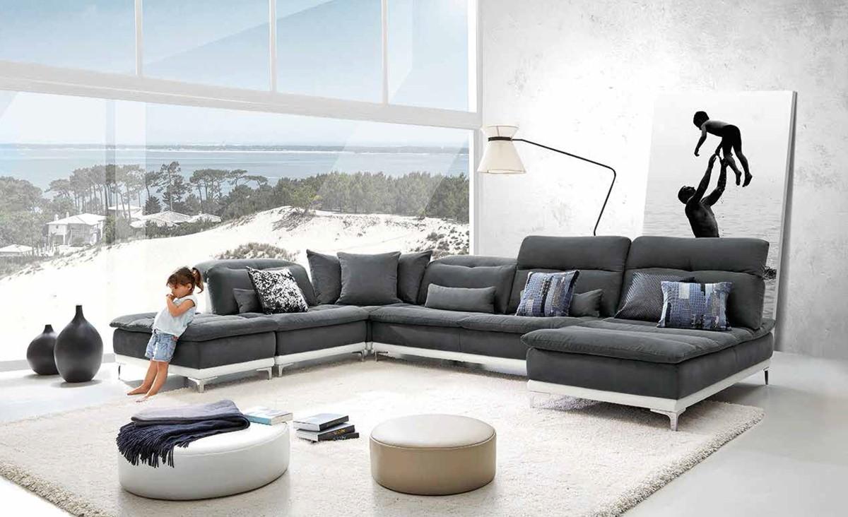 

    
Sectional Sofa Gray White Fabric Leather Modern Made in Italy VIG David Ferrari Horizon

