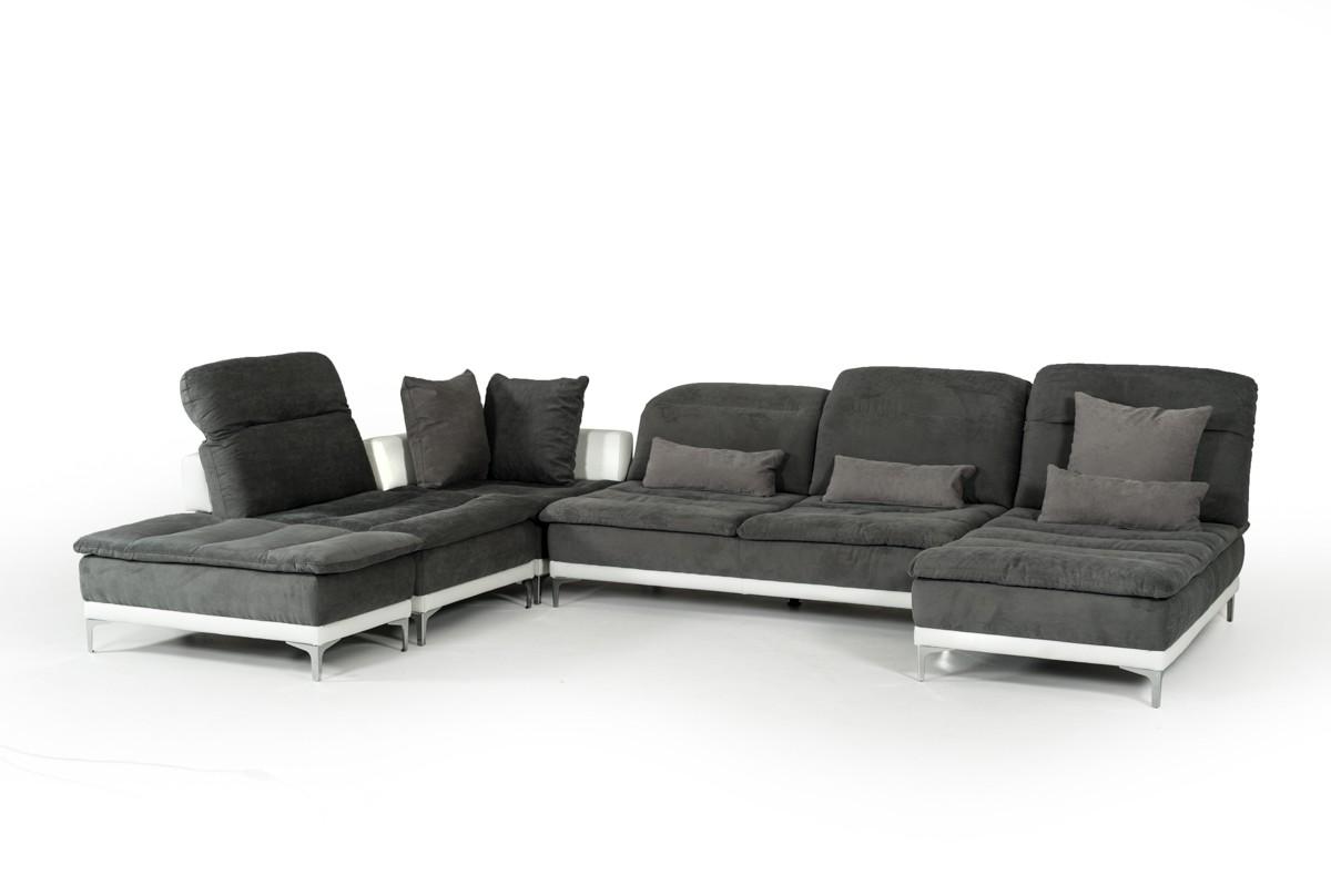 

    
Sectional Sofa Gray White Fabric Leather Modern Made in Italy VIG David Ferrari Horizon

