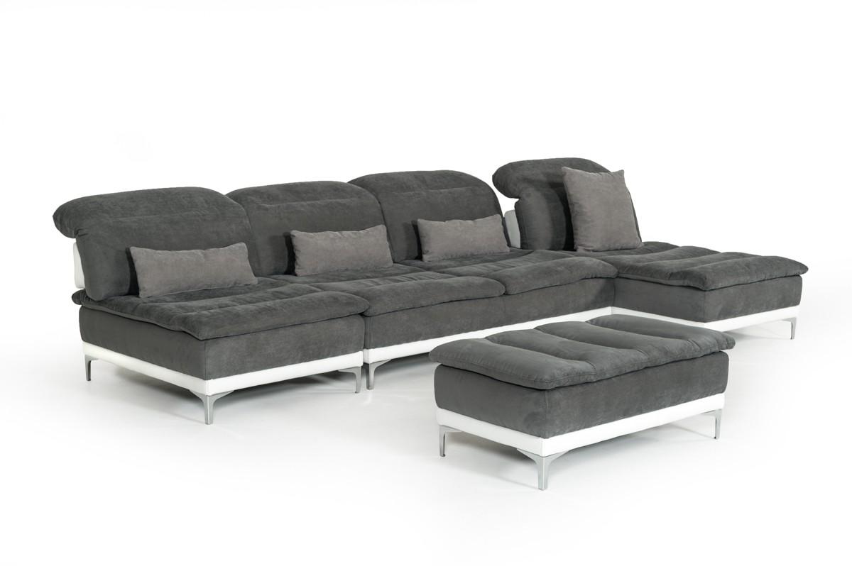 

    
VGFTHORIZON Sectional Sofa Gray White Fabric Leather Modern Made in Italy VIG David Ferrari Horizon
