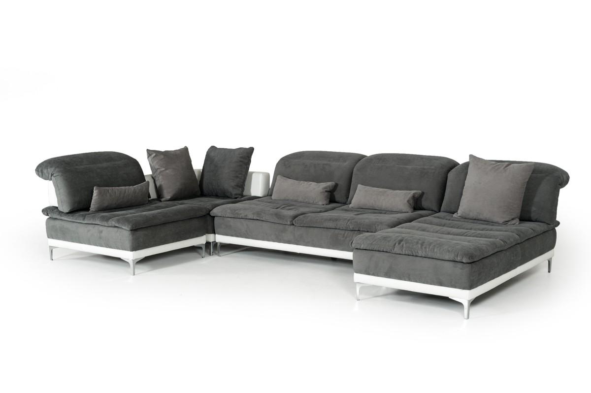 

    
 Order  Sectional Sofa Gray White Fabric Leather Modern Made in Italy VIG David Ferrari Horizon
