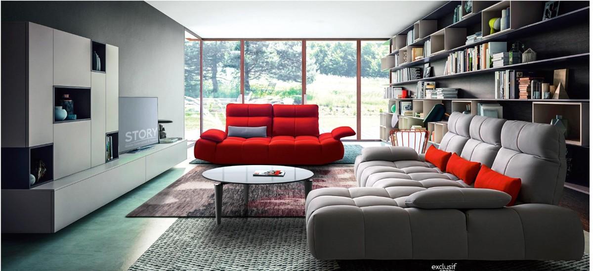 Modern Sectional Sofa Set Baloon VGFTBALOON-SET in Red, Gray Fabric