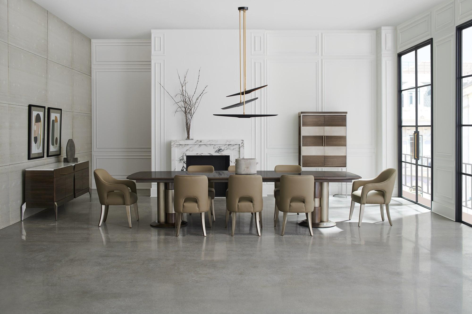 Modern Dining Table Set LA MODA DINING TABLE M132-421-201-Set-10 in Sepia Eco Leather