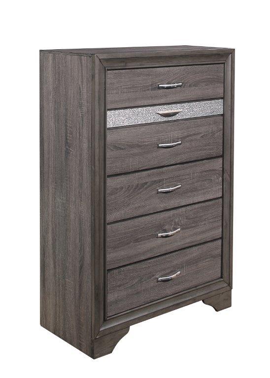 

    
SEVILLE Contemporary 5 Drawer Chest in Weathered Grey Global US
