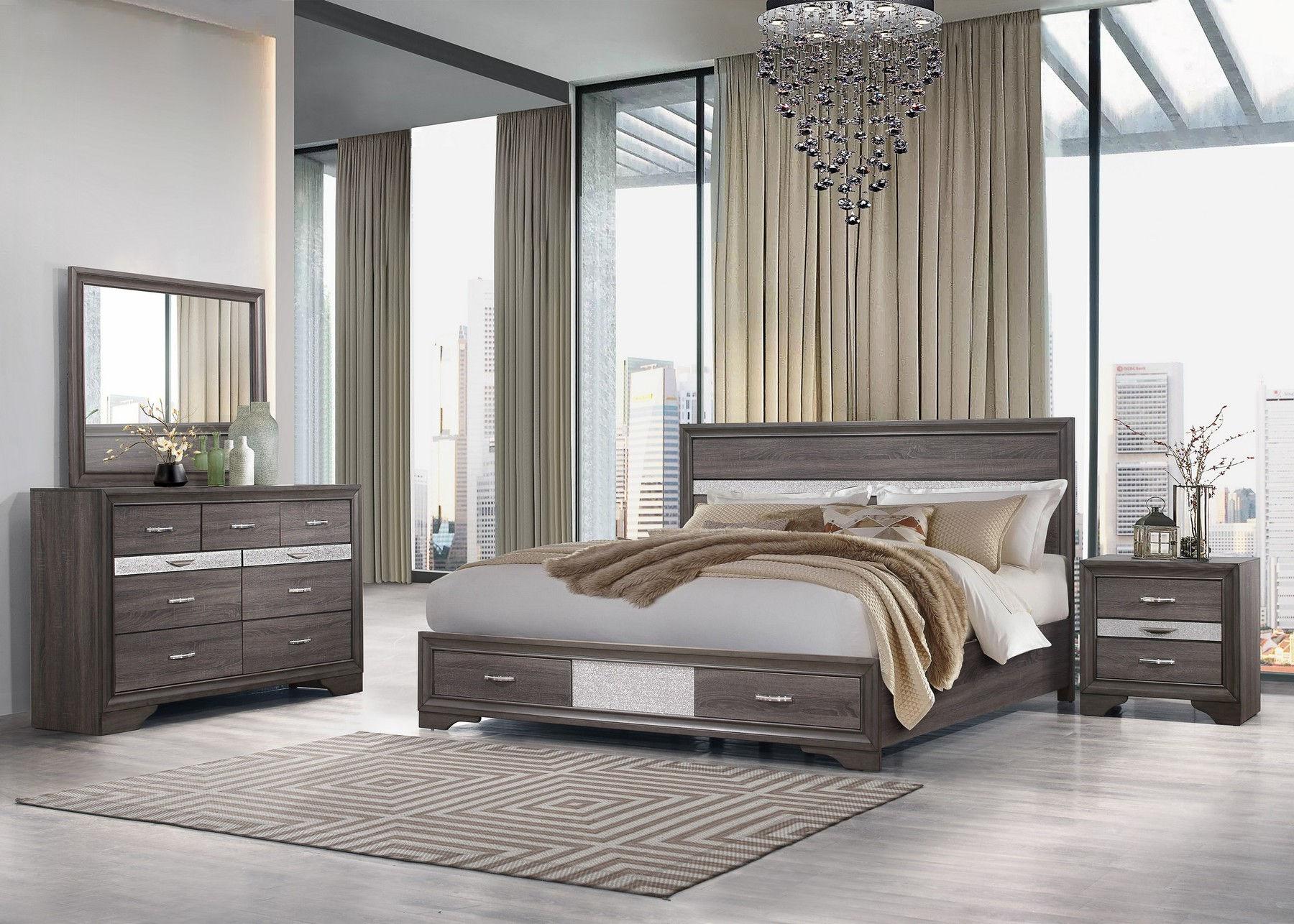 

    
SEVILLE Contemporary Storage King Bed Set 4Pcs in Weathered Grey Global US
