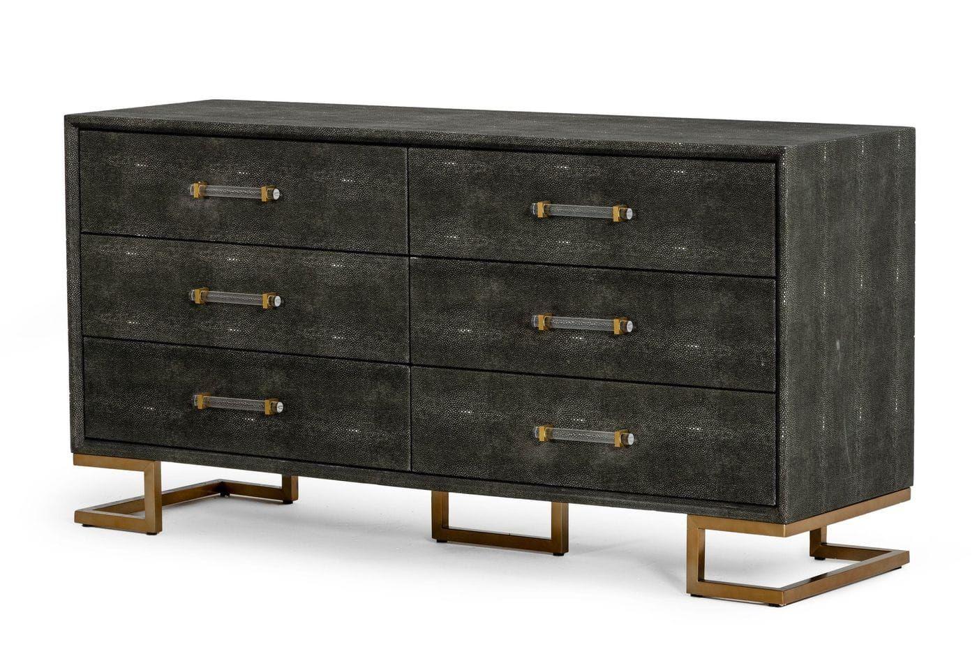 Contemporary, Modern Dresser VGGMCHD-1528-6-DRS VGGMCHD-1528-6-DRS in Gray, Gold Leatherette