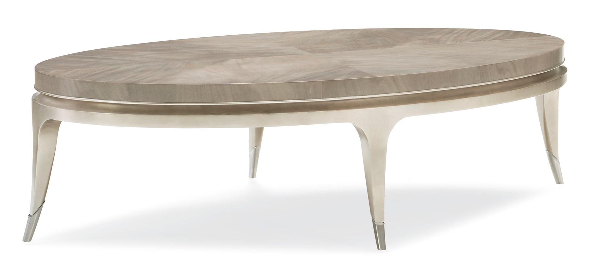 

    
Silver Fox & Soft Silver Leaf Oval Coffee Table FRONT AND CENTER by Caracole
