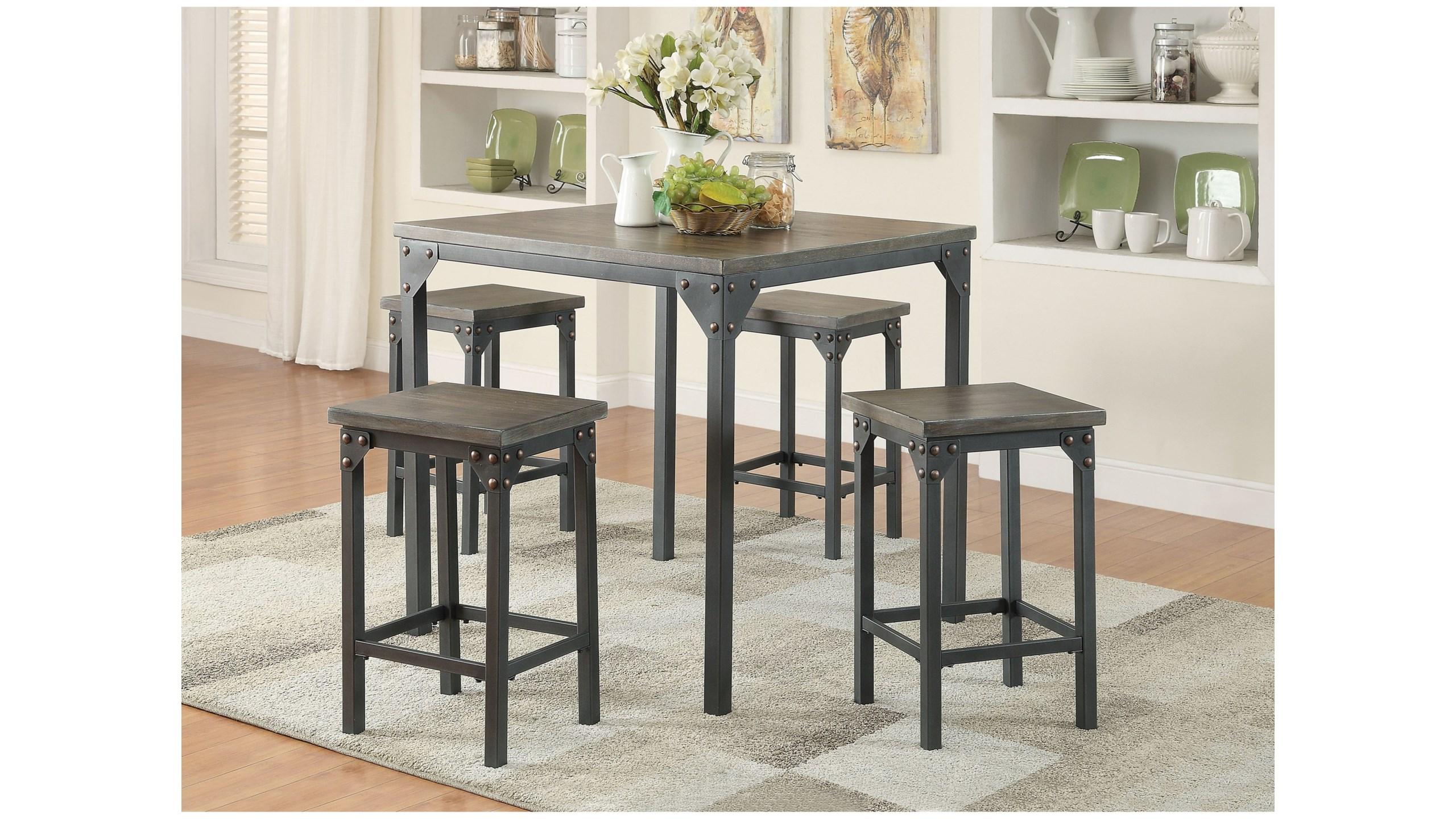 Rustic, Simple Counter Dining Set Percie 71645-5pcs in Gray 
