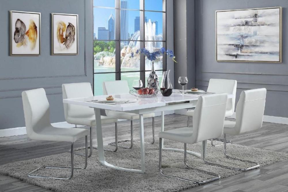 

    
Simple High Gloss White Dining Table + 4x Chairs by Acme Palton DN00732-5pcs
