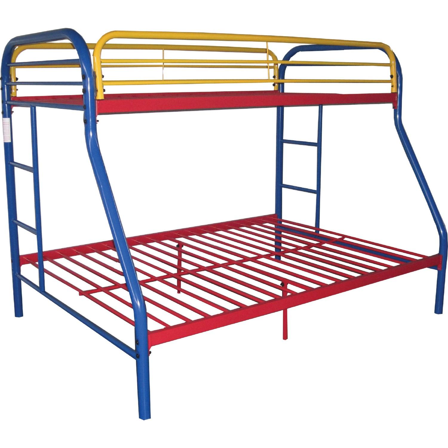 Transitional, Simple Twin/Full Bunk Bed Tritan 02053RNB in Multi-Color Patterned 