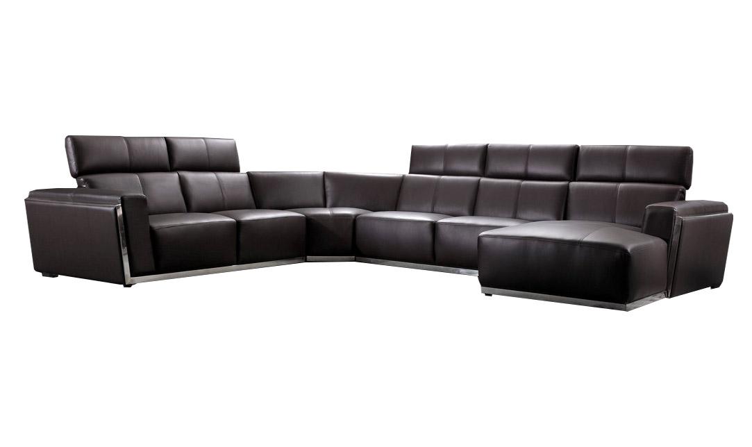 

    
Soflex Austin Modern Dark Brown Genuine Leather Sectional Sofa Right Chaise
