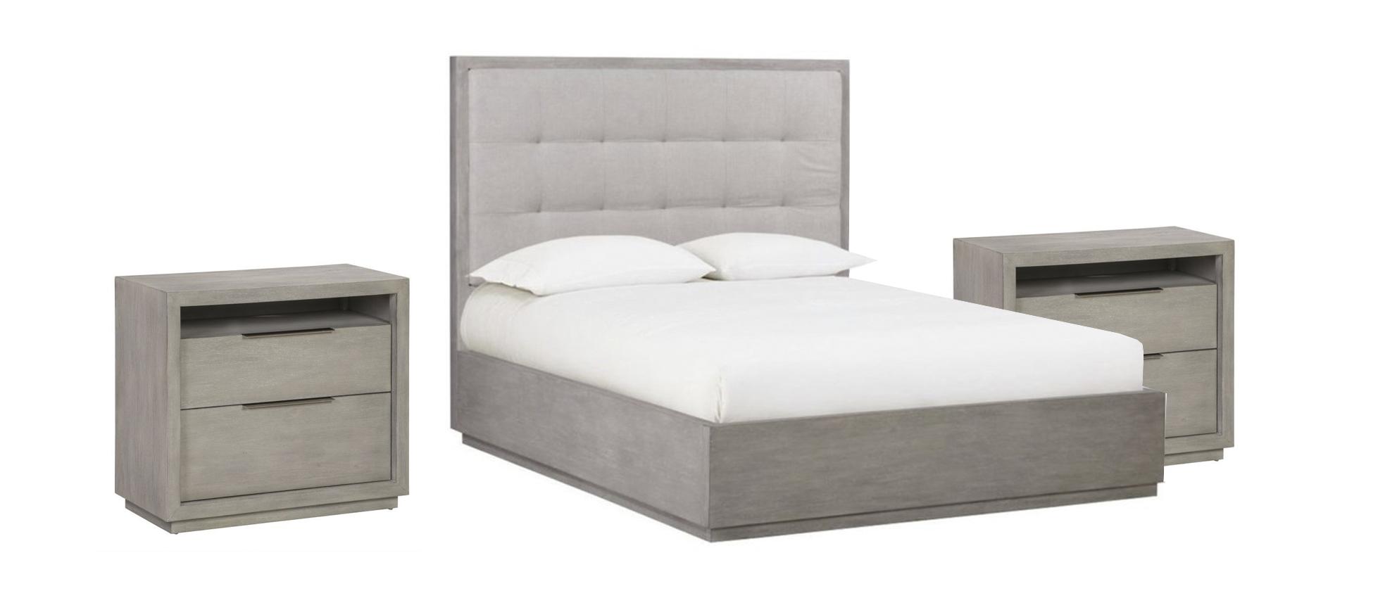 Contemporary Platform Bedroom Set OXFORD AZBXF5-2N-3PC in Light Gray, Stone Fabric