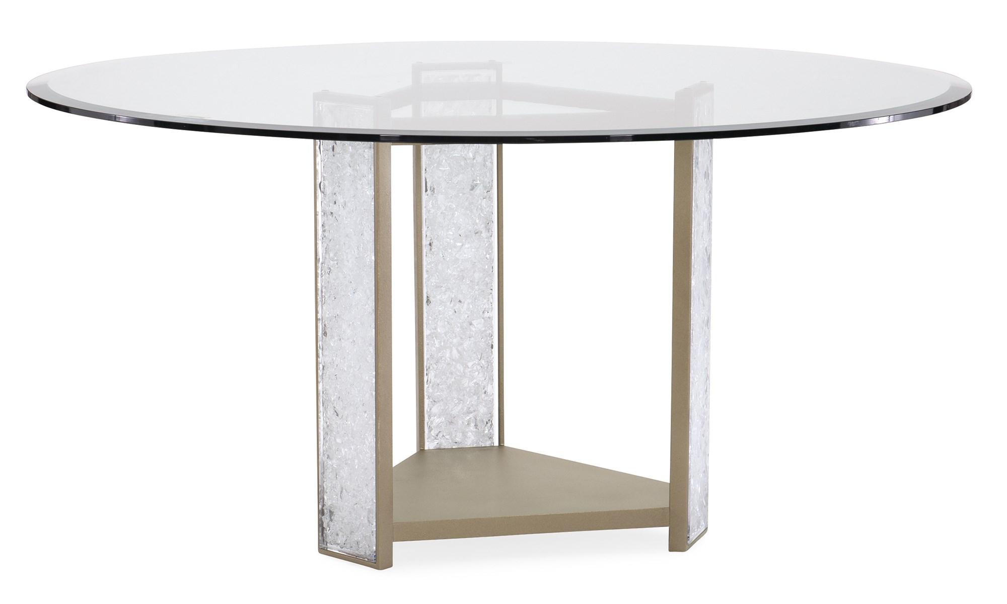 

    
Sundance Gold Base & Tempered Glass Top 60" Dining Table BREAK THE ICE by Caracole
