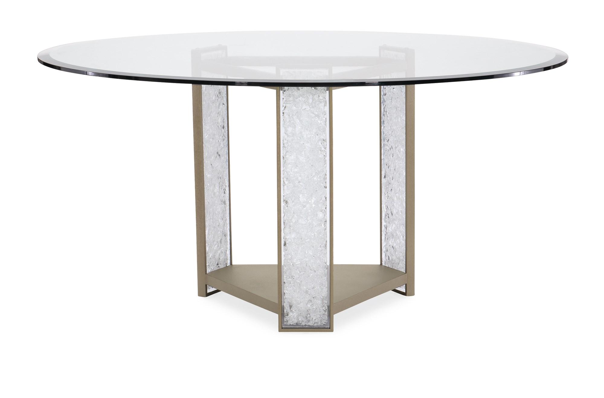 

    
Sundance Gold Base & Tempered Glass Top 60" Dining Table BREAK THE ICE by Caracole
