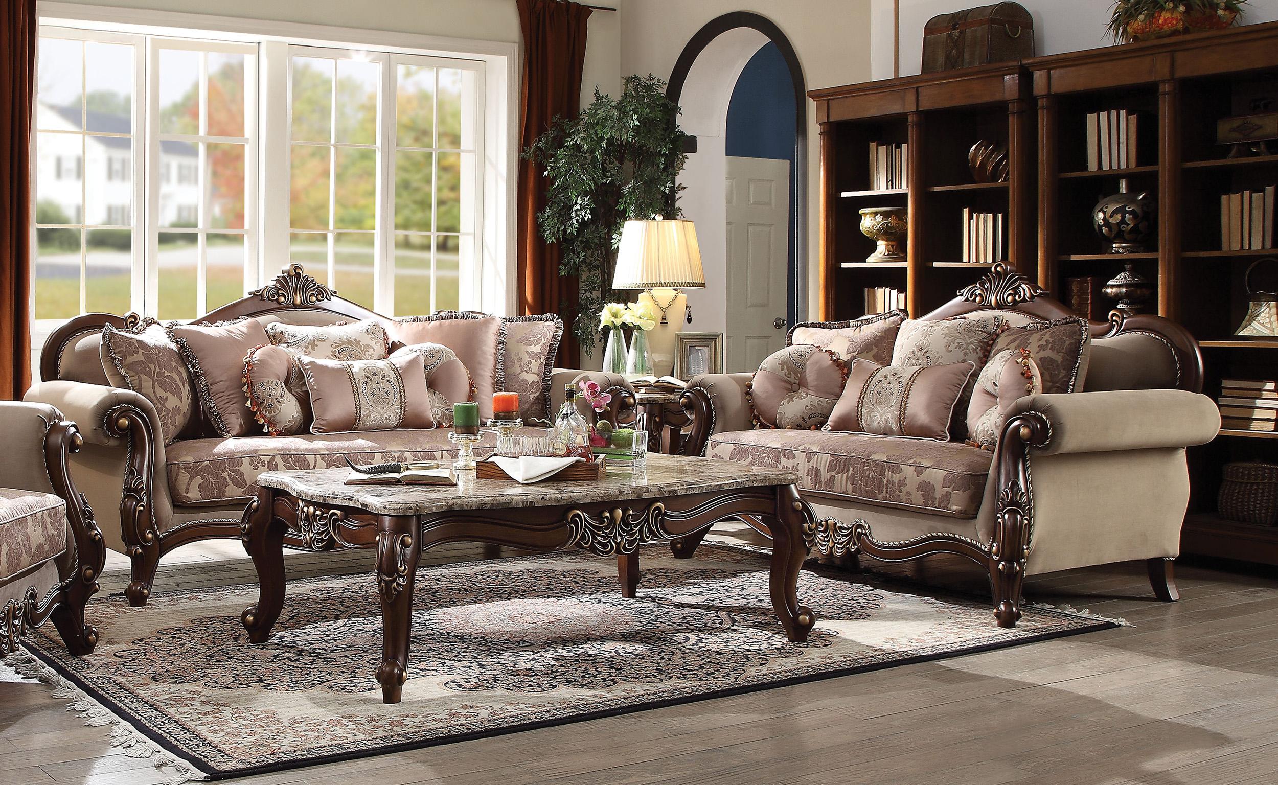 Classic, Traditional Sofa Set Mehadi 50690 50690-Set-3-Mehadi in Walnut, Tan, Beige Fabric