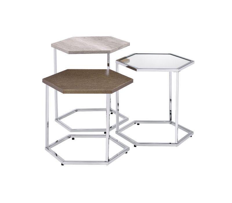 Traditional Nesting Tables Simno 82105 in Chrome, Taupe, Gray 
