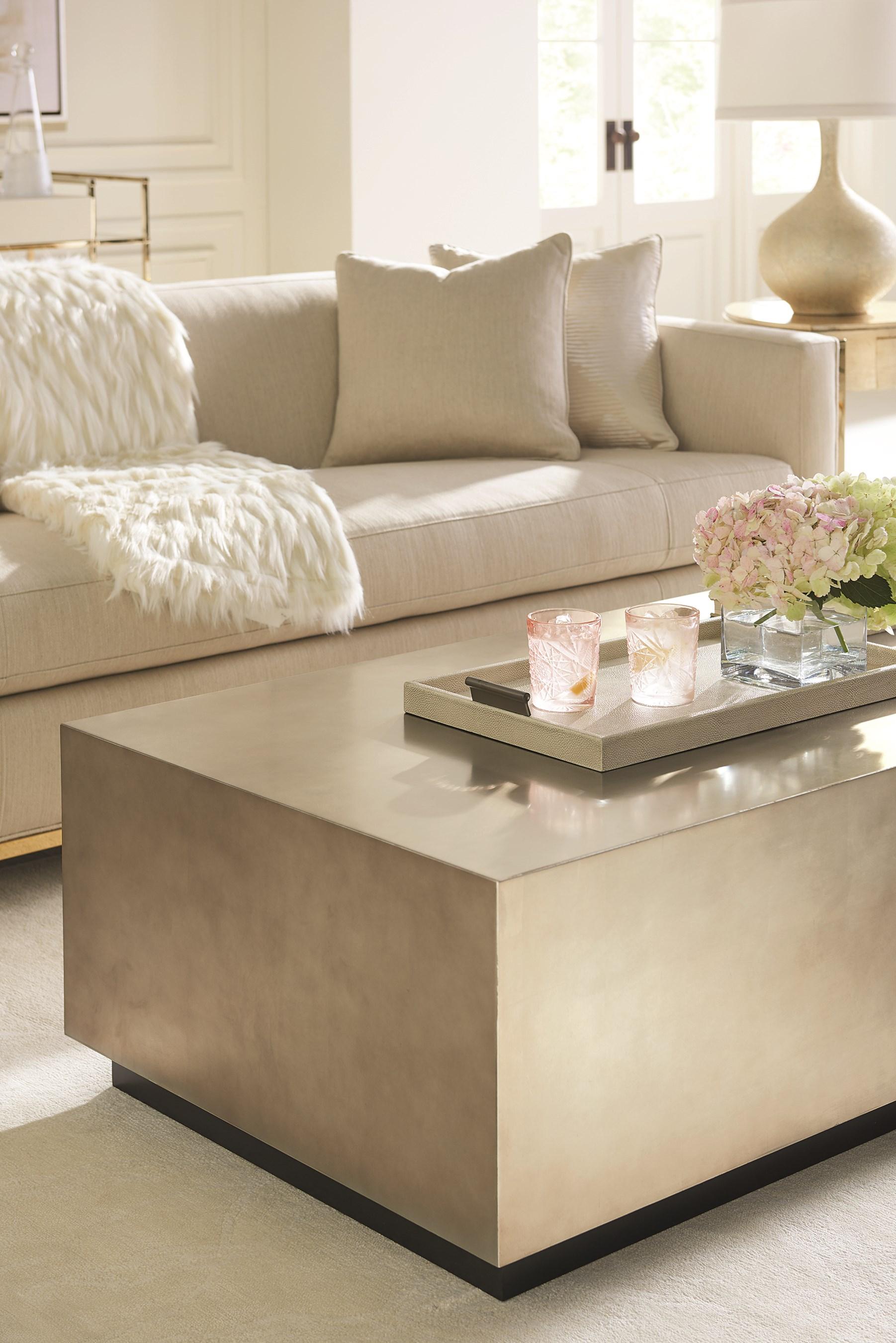 

    
Taupe Silver Leaf Rectangle Coffee Table COCKTAIL COUTURE by Caracole
